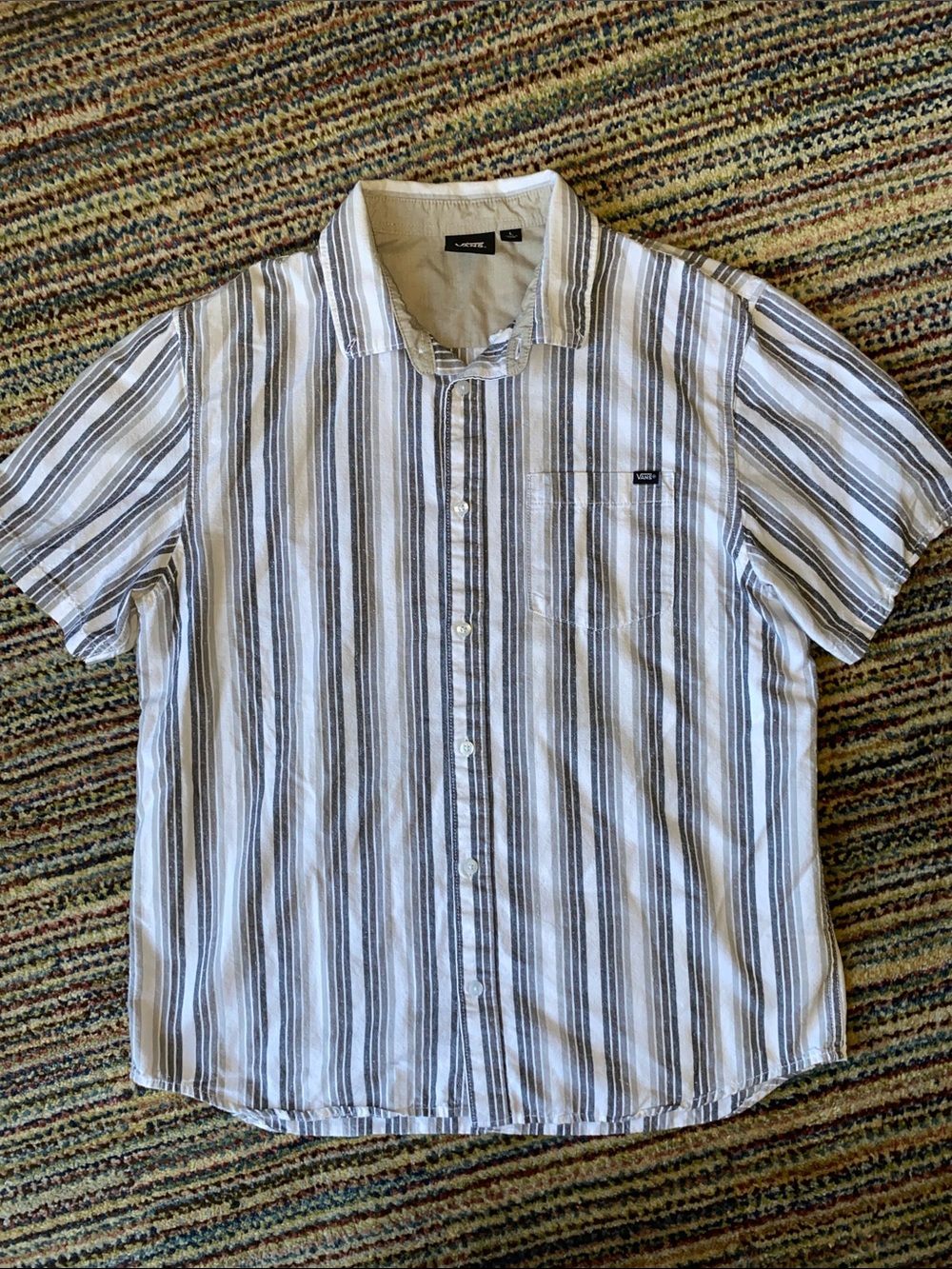 Vans Men's Short-Sleeve Button-Down Shirt - Blue & Gray Stripes L